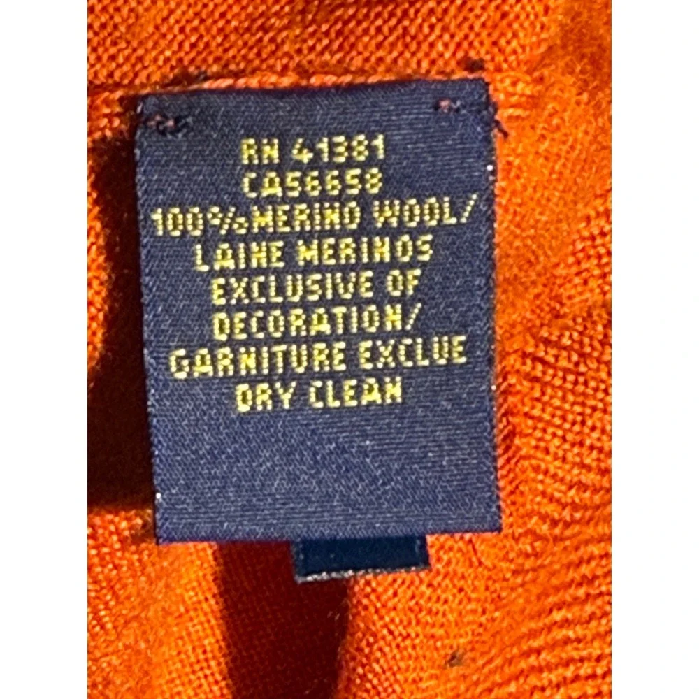 Polo Ralph Lauren Mens XXL Orange Merino Wool V-Neck Sweater Custom Fit